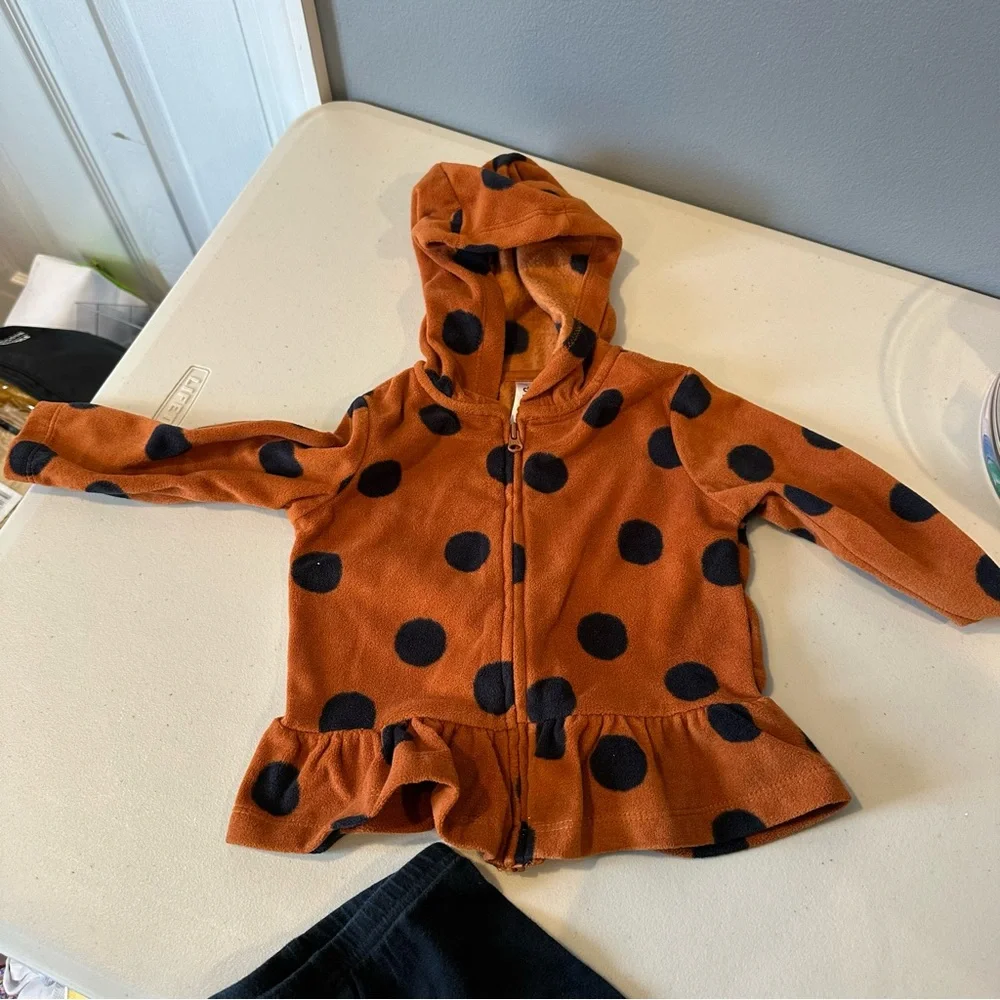 12 Month Carter's Peplum Polka Dotted Brown Zip Up with Matching Black Leggings